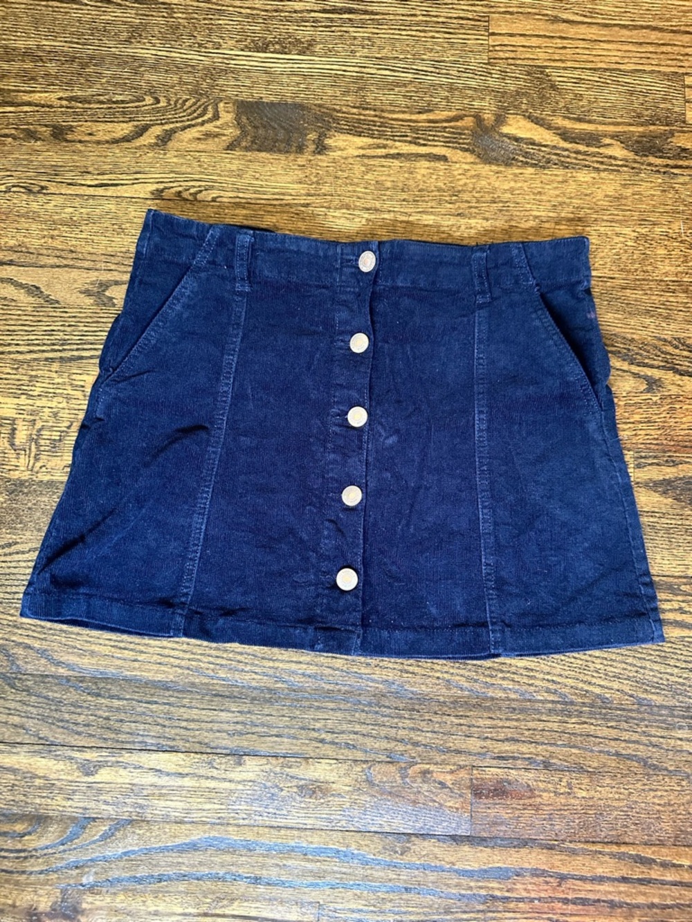 Forever 21 Navy Corduroy Mini Skirt, Button Fasten, Size 31 US